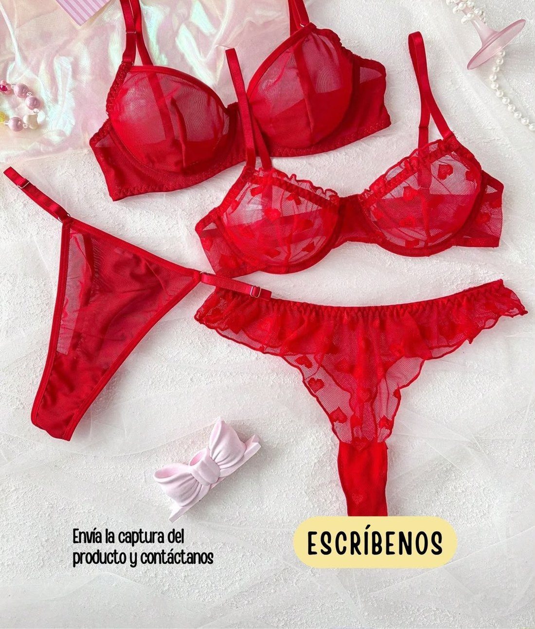Set rojo de encaje 4 piezas