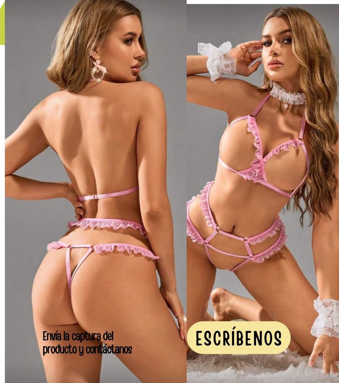 Set de lencería rosa con arnés