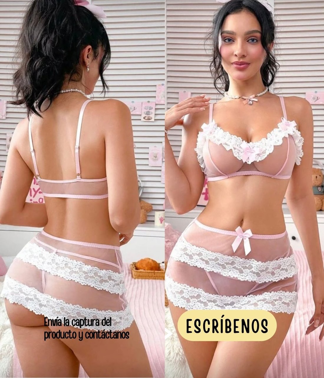 Set de encaje blanco con falda