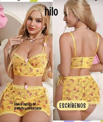 Set floral amarillo con panty hilo