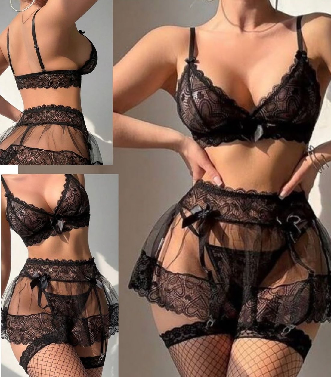 Set de malla negro con medias de red