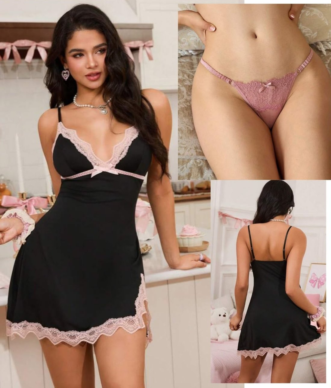 Baby doll negro con panty hilo