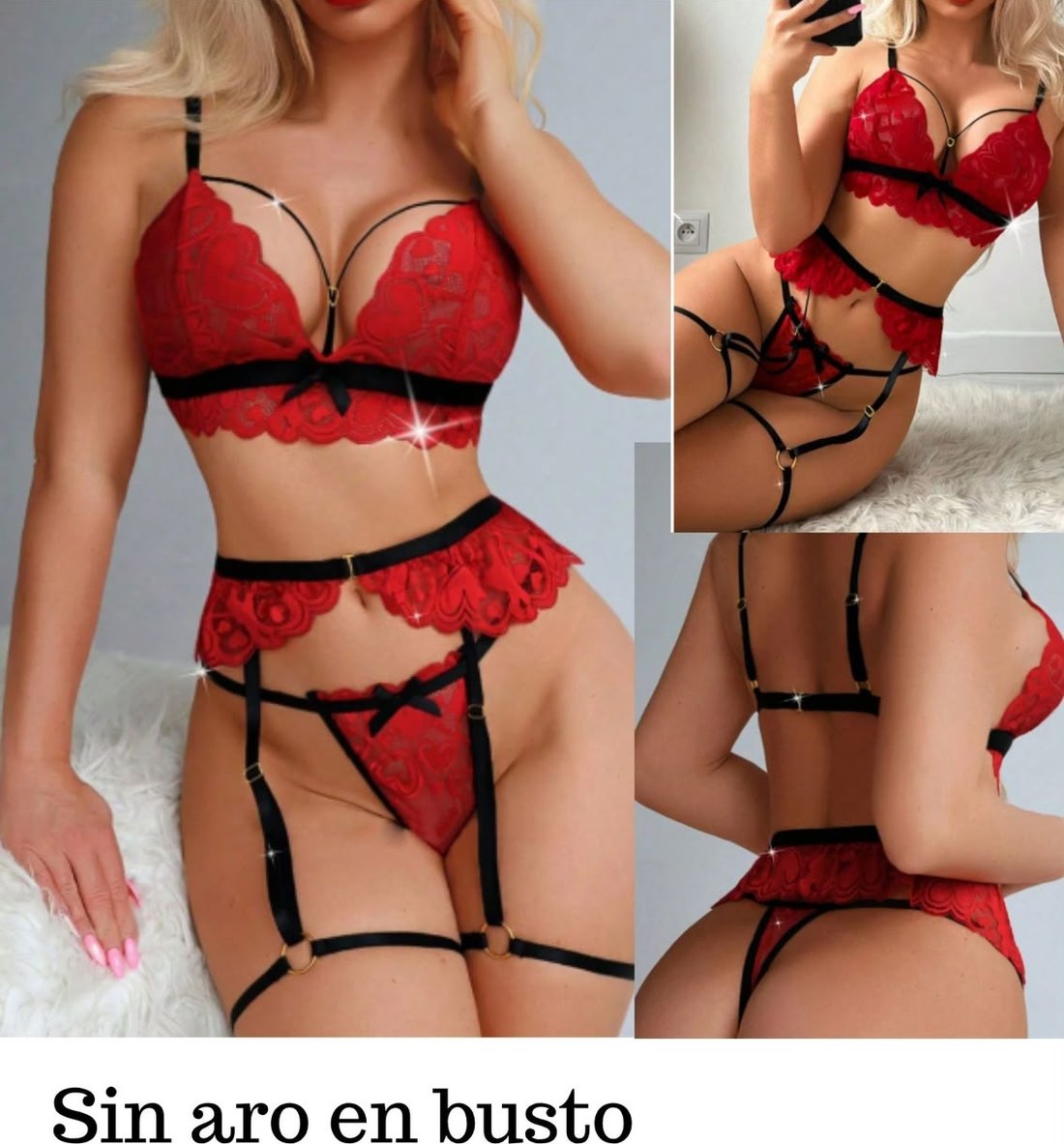 Set de ligas y encaje rojo