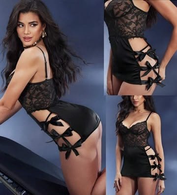 Baby doll de encaje negro con moños