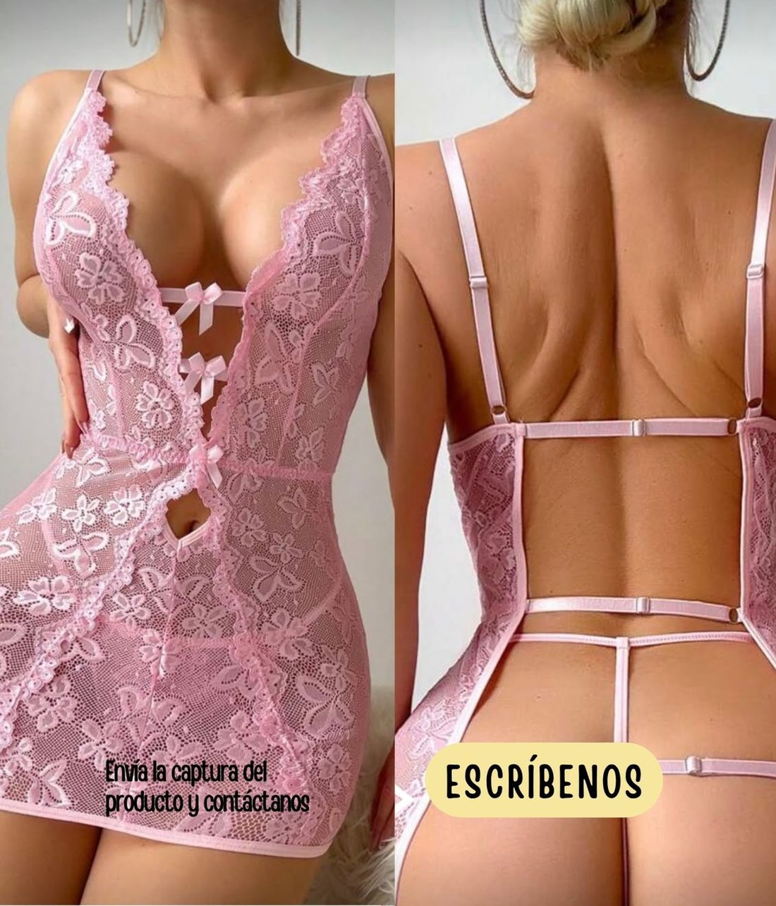 Body de encaje rosa con ligas