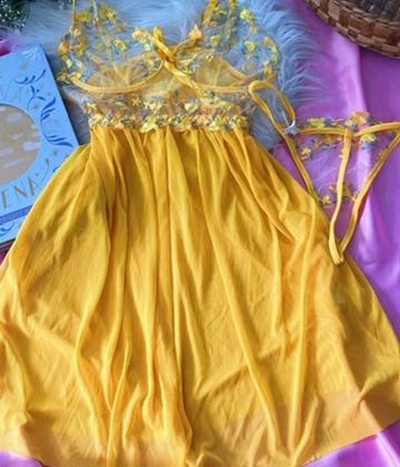 Baby doll amarillo con encaje