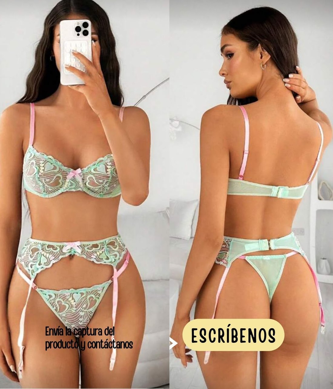 Set menta de encaje con ligas