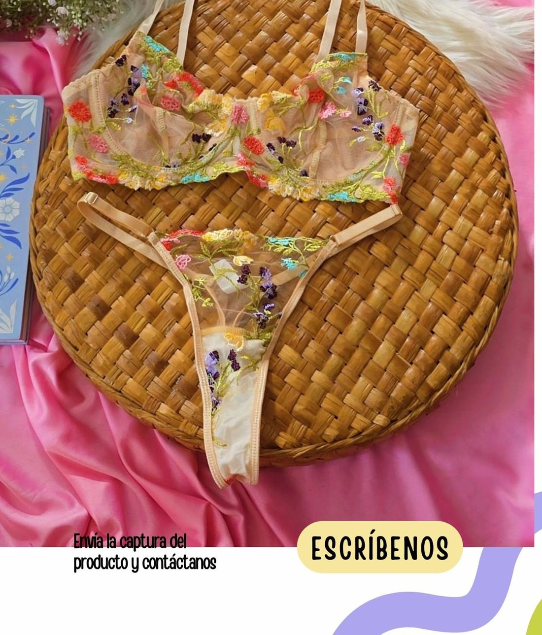 Set floral bordado multicolor