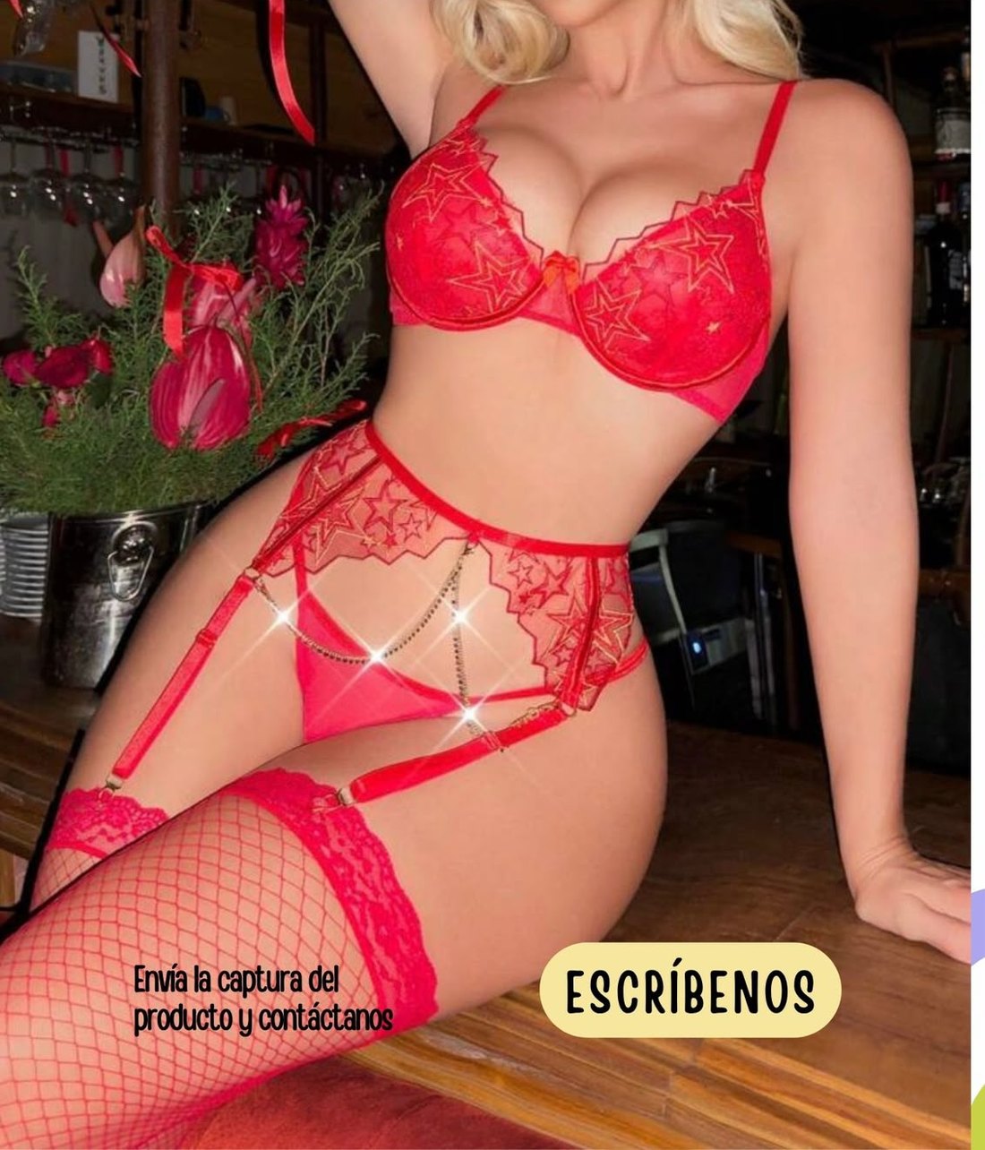 Set rojo de encaje sin medias