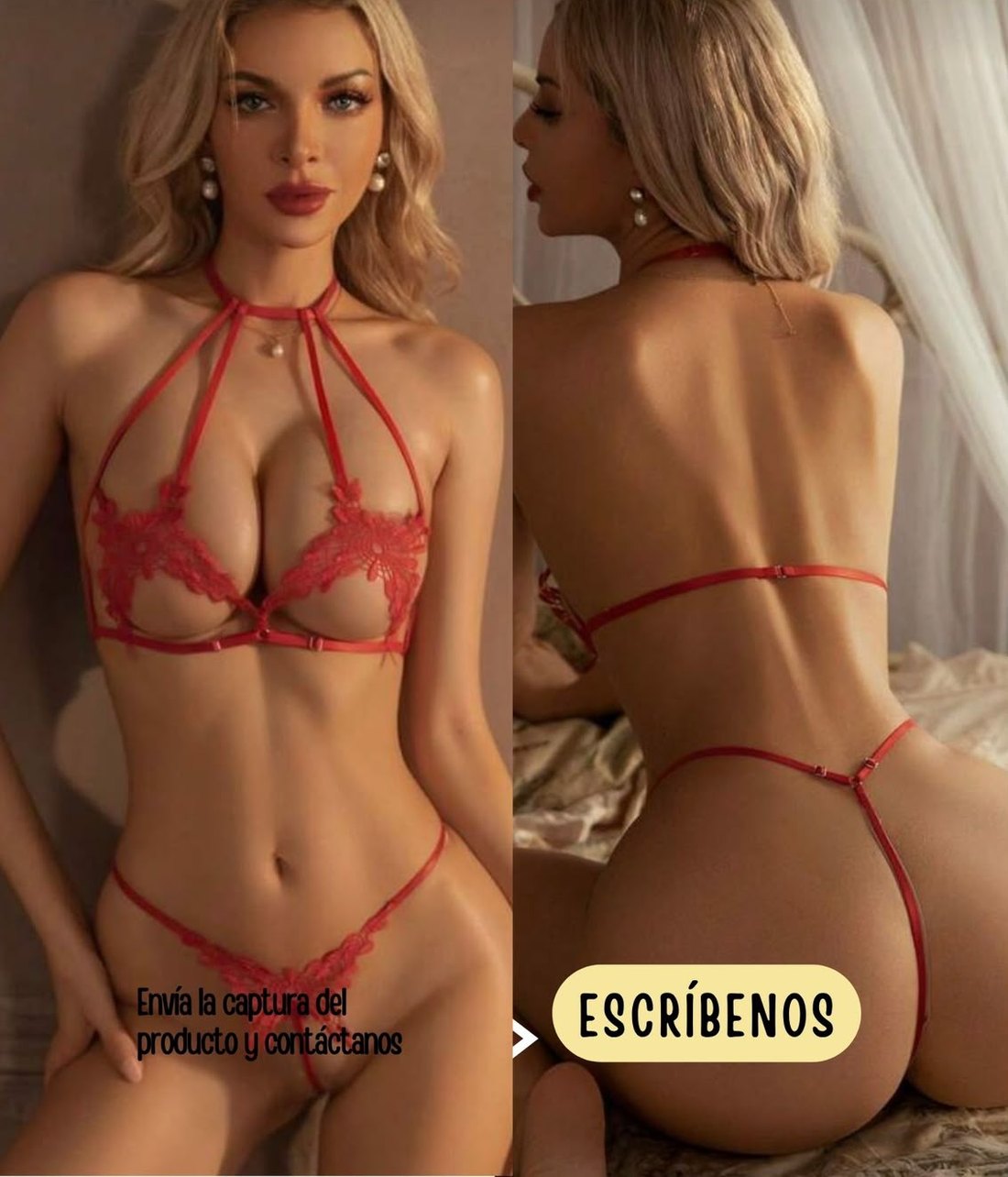 Set rojo de encaje tipo arnés