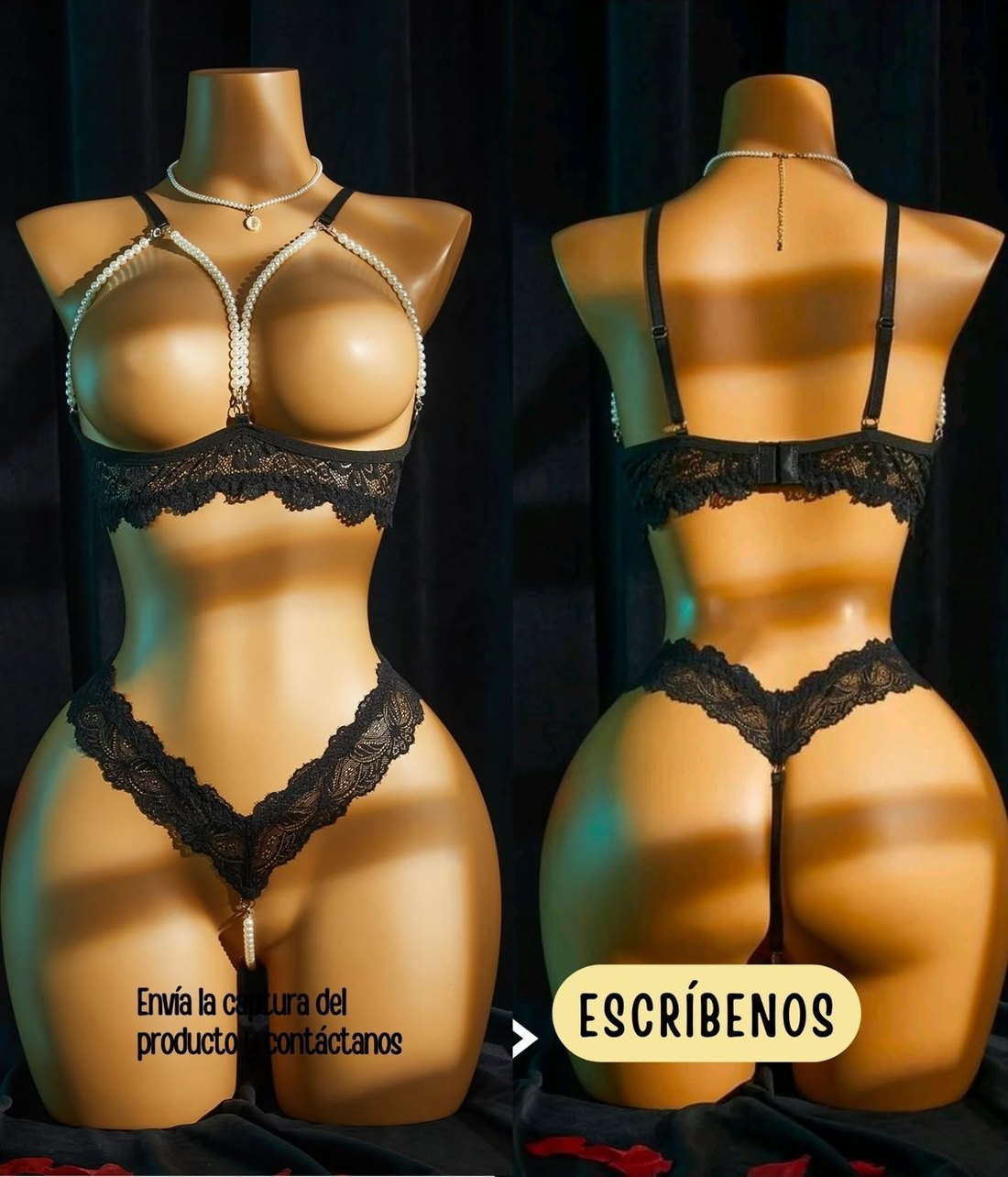 Set negro de encaje con arnés