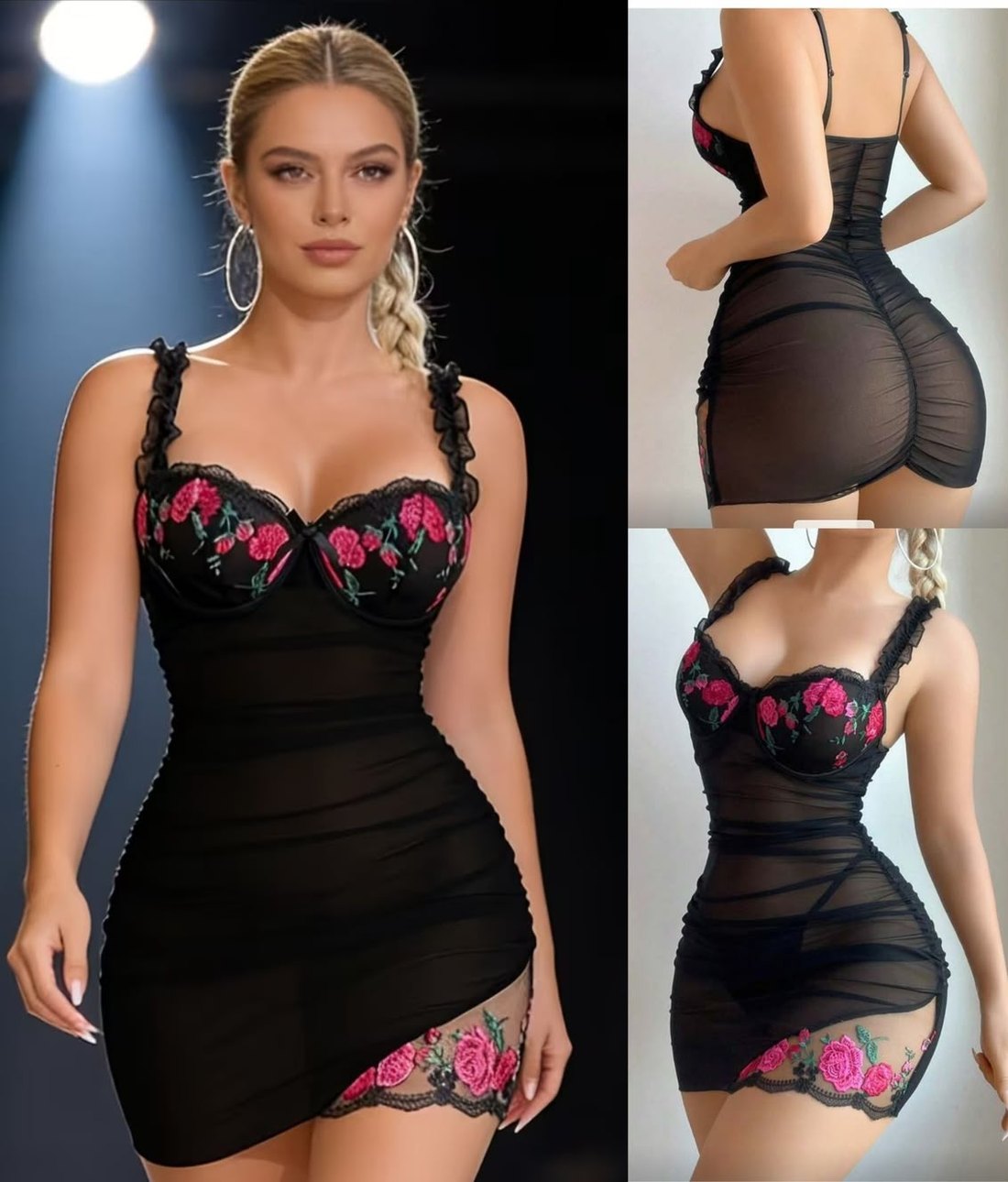 Slip negro con rosas y panty hilo