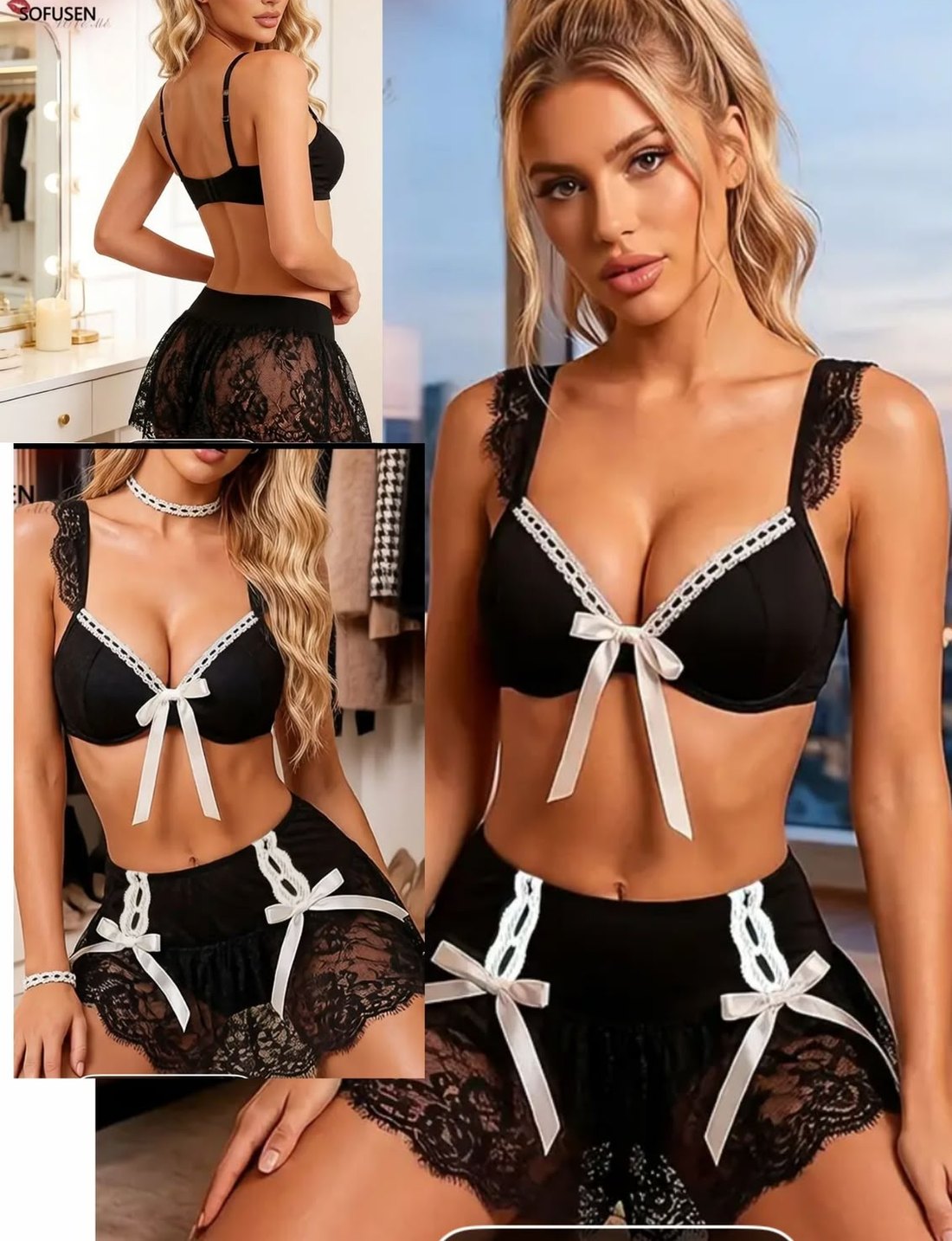 Set de encaje negro con moños