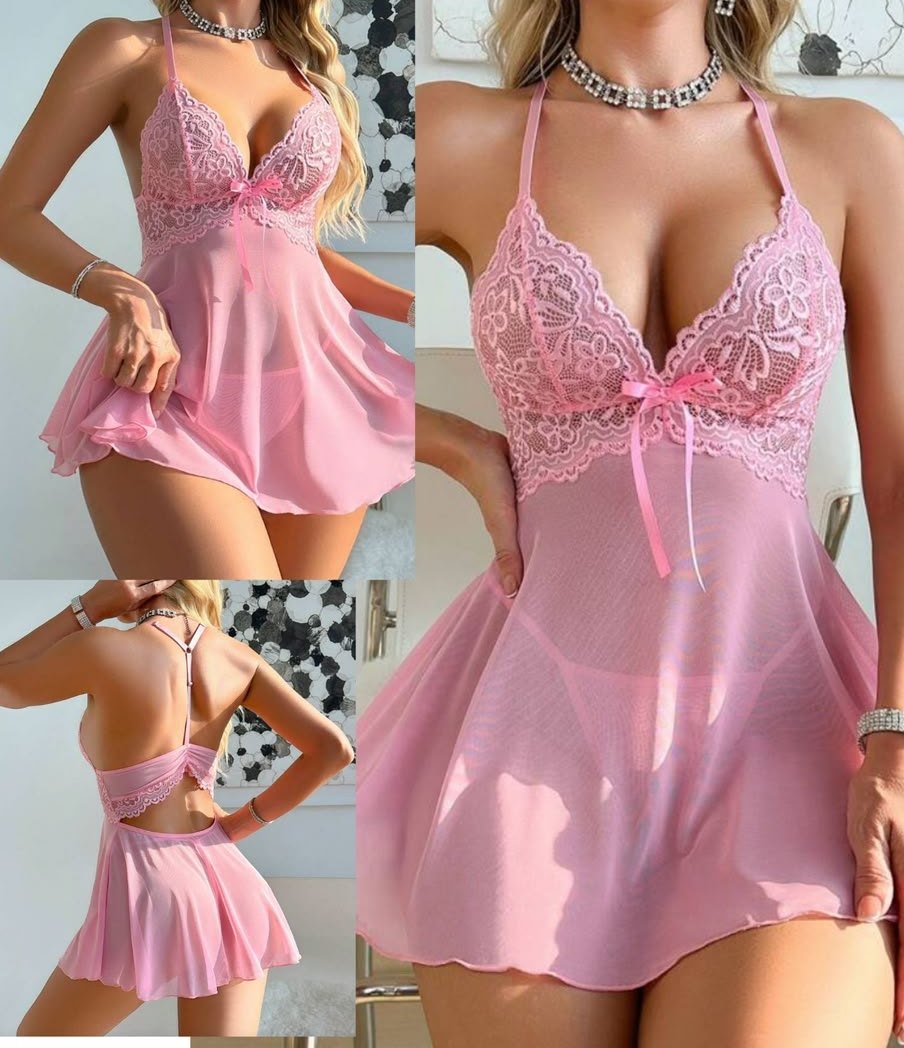 Baby doll rosa de encaje