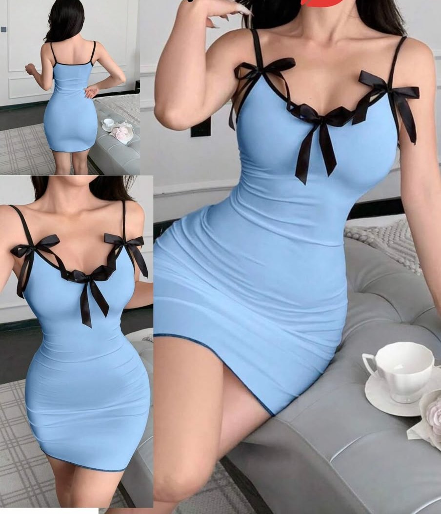 Vestido baby doll celeste con moños