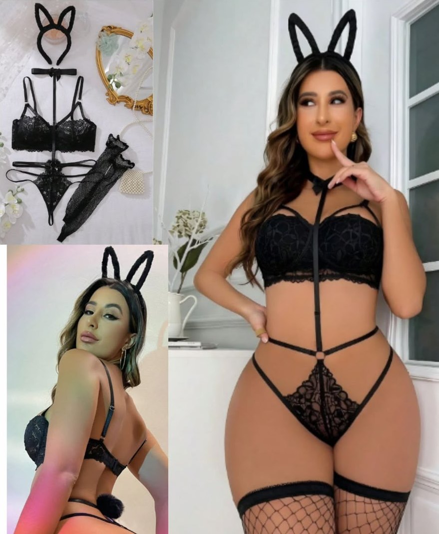 Body conejita negro sin aro en busto