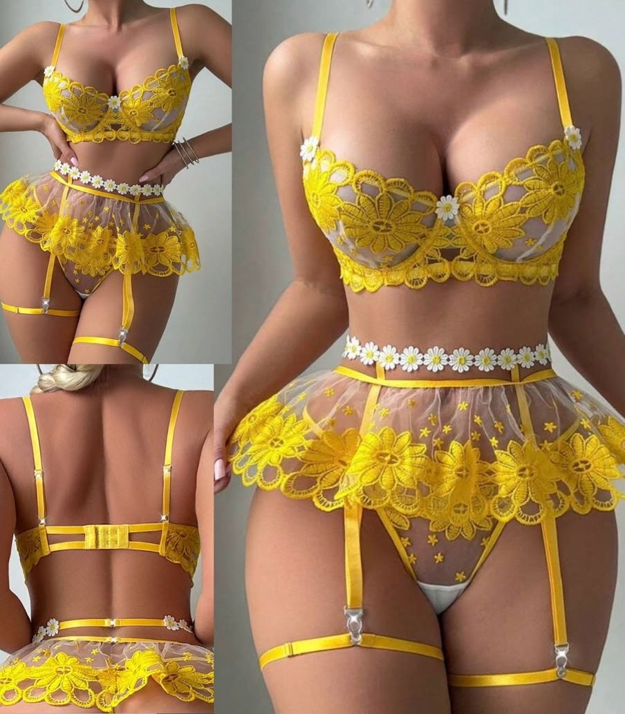 Set de ligas amarillo con flores
