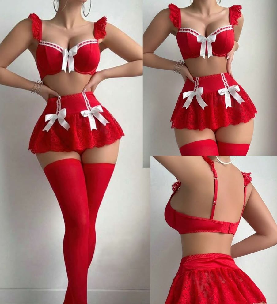 Set rojo con moños y medias