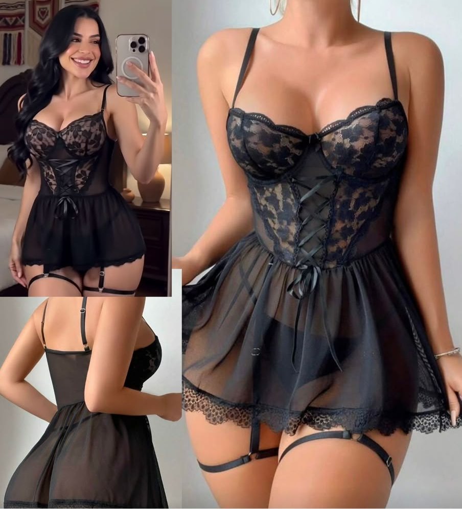 Baby doll negro de encaje
