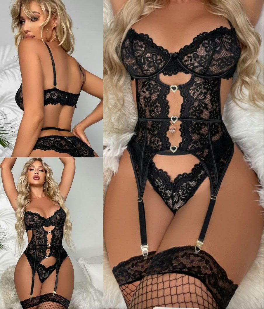 Set de liguero negro de encaje