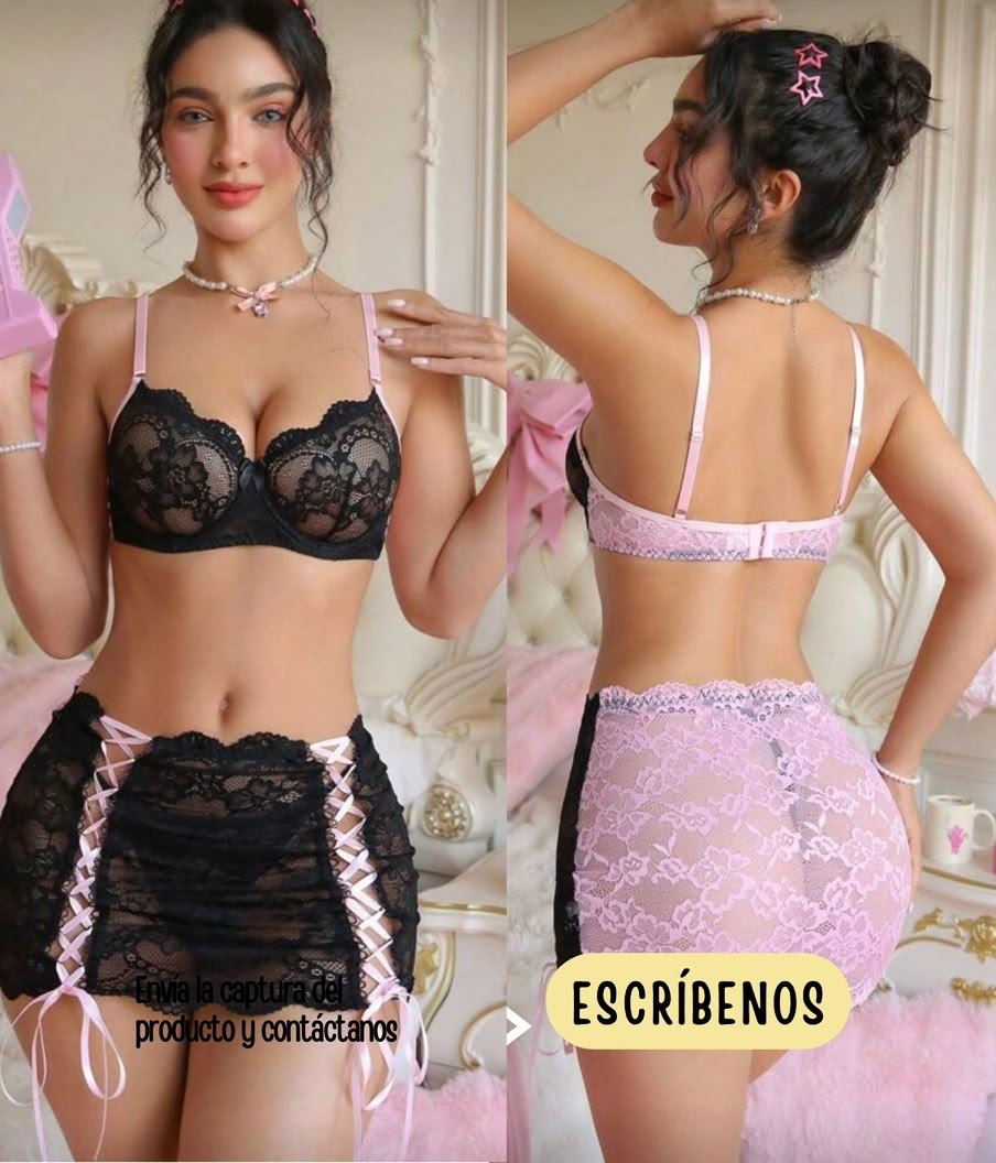 Set negro y rosa con falda