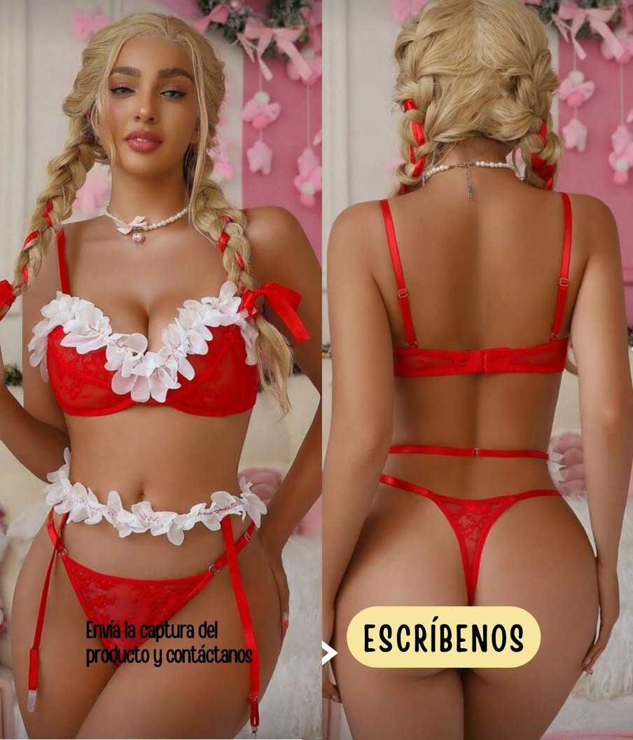 Set rojo con volantes blancos