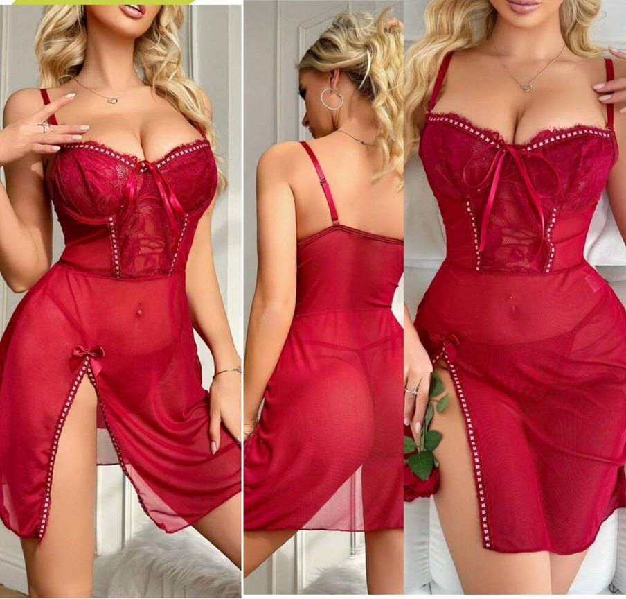 Baby doll corto rojo de encaje