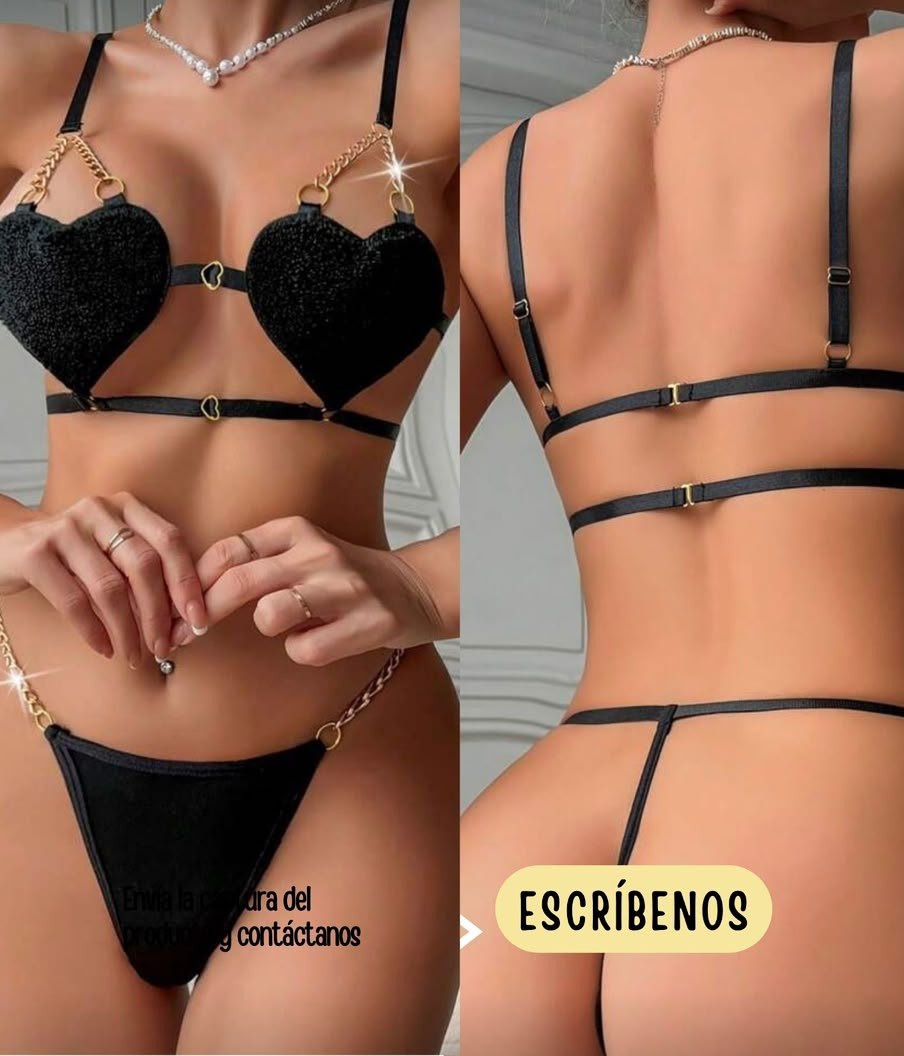 Set negro con corazones