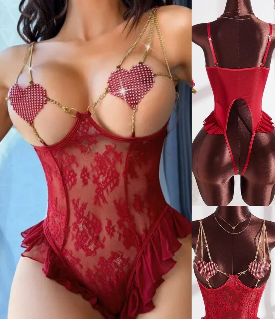 Body rojo de encaje sin aro en busto