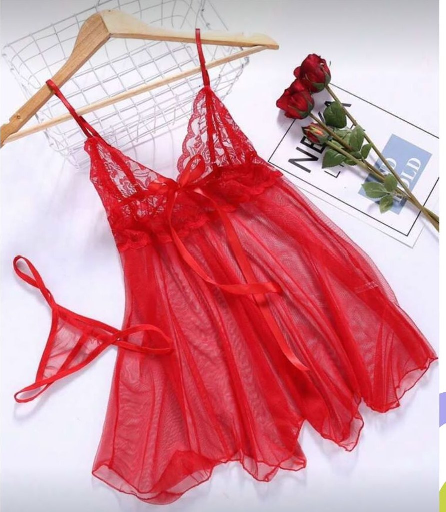 Baby doll rojo con transparencia