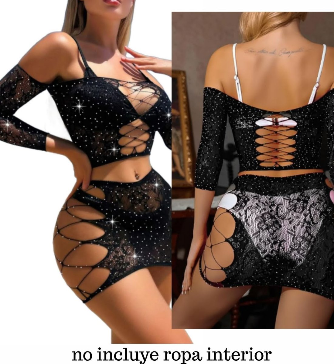 Vestido de media negro con brillos
