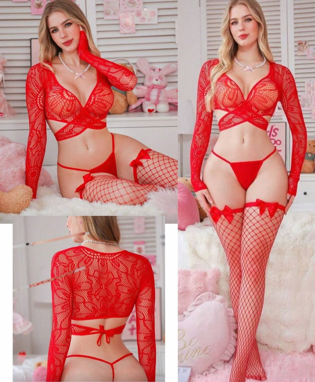 Media de cuerpo roja manga larga
