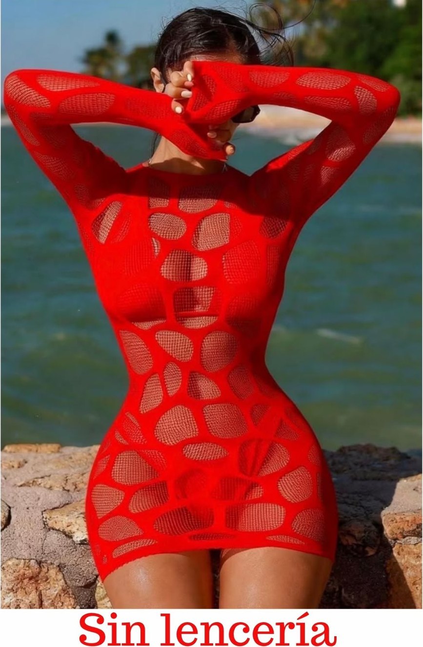 Vestido de media rojo calado