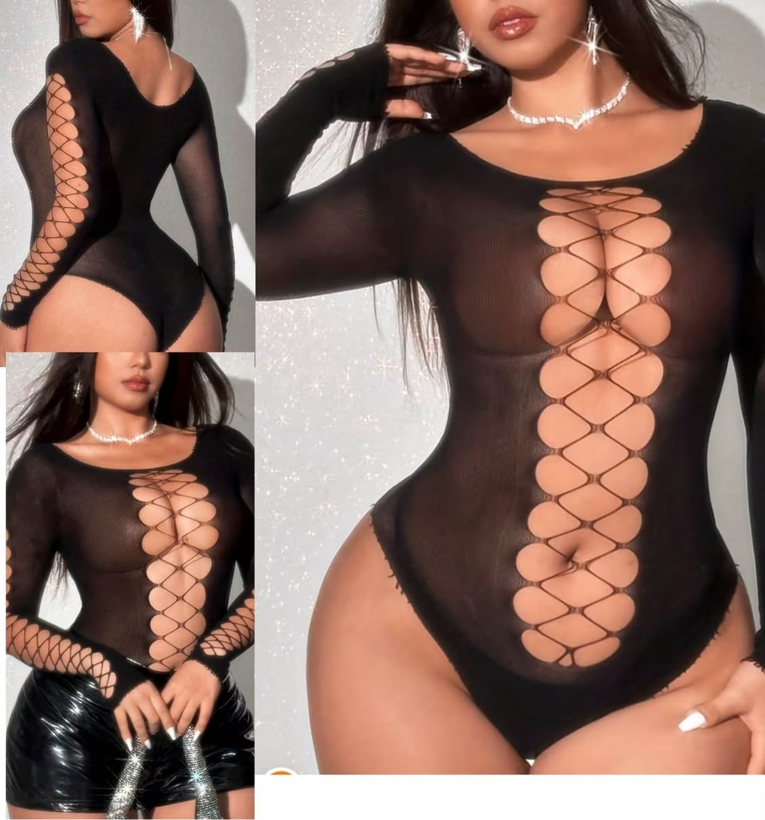 Body tela de media negro calado