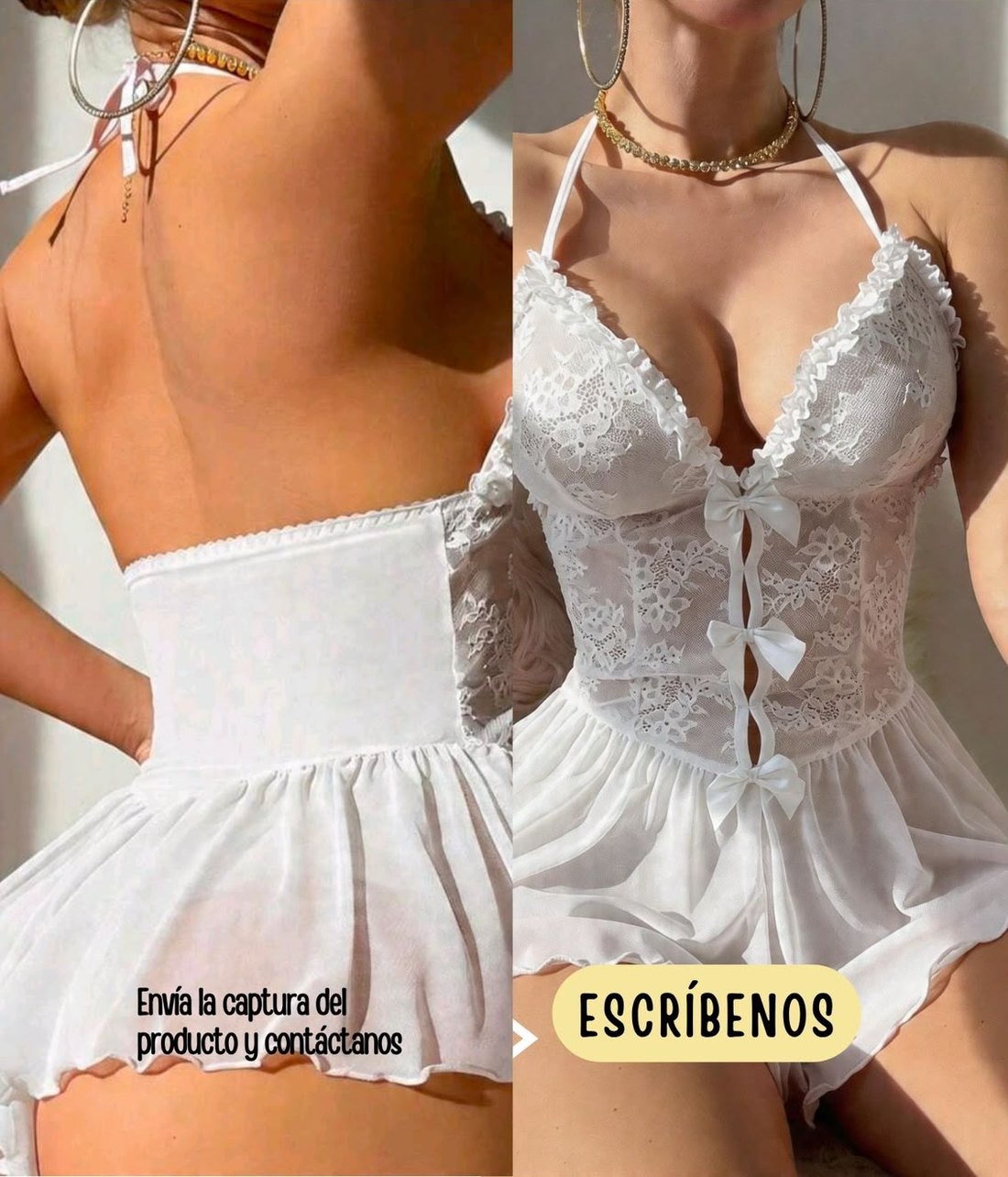 Body blanco de encaje con falda