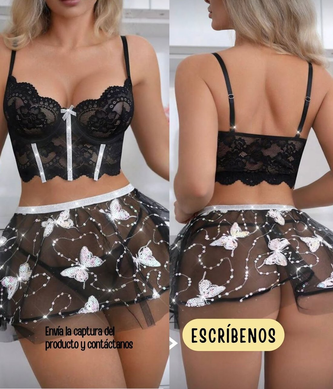 Corsé negro de encaje con short