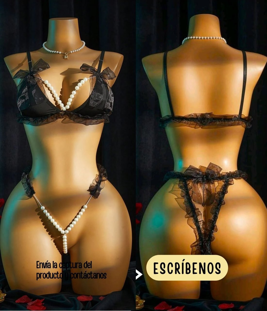 Set negro con perlas