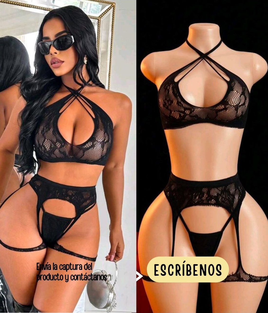 Set negro cruzado con ligas