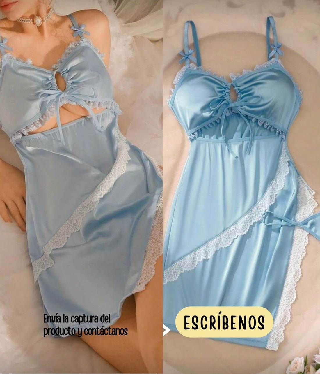 Baby doll celeste de satén con panty