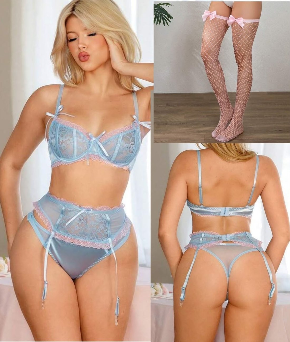 Set de ligas celeste con medias de red