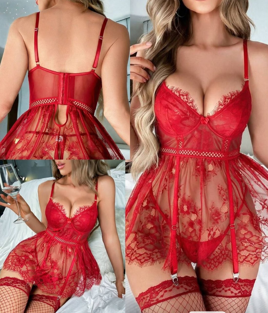 Set de ligas rojo con medias de red