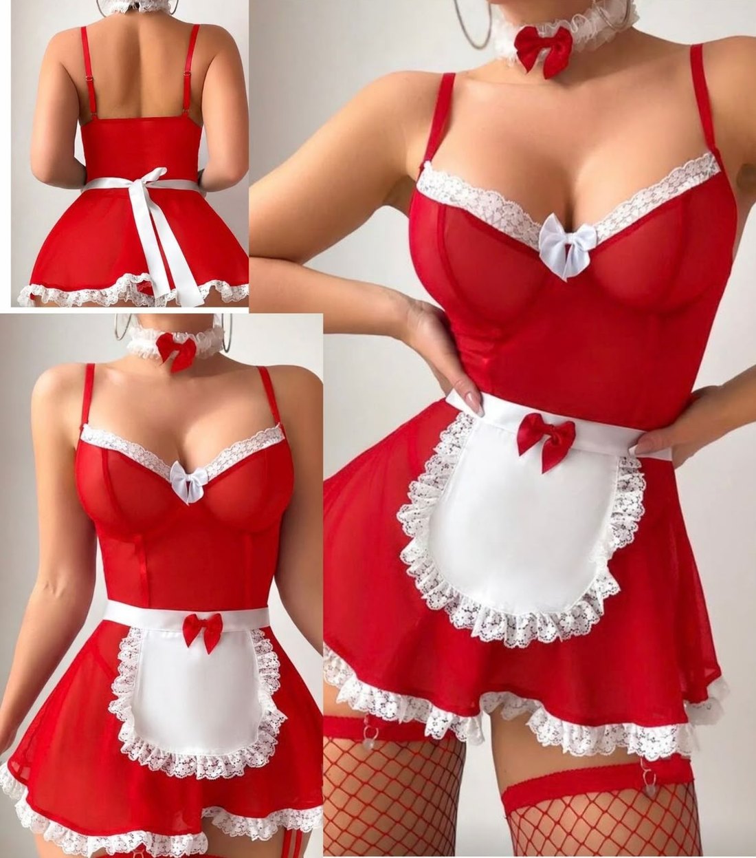 Set de mucama rojo con delantal