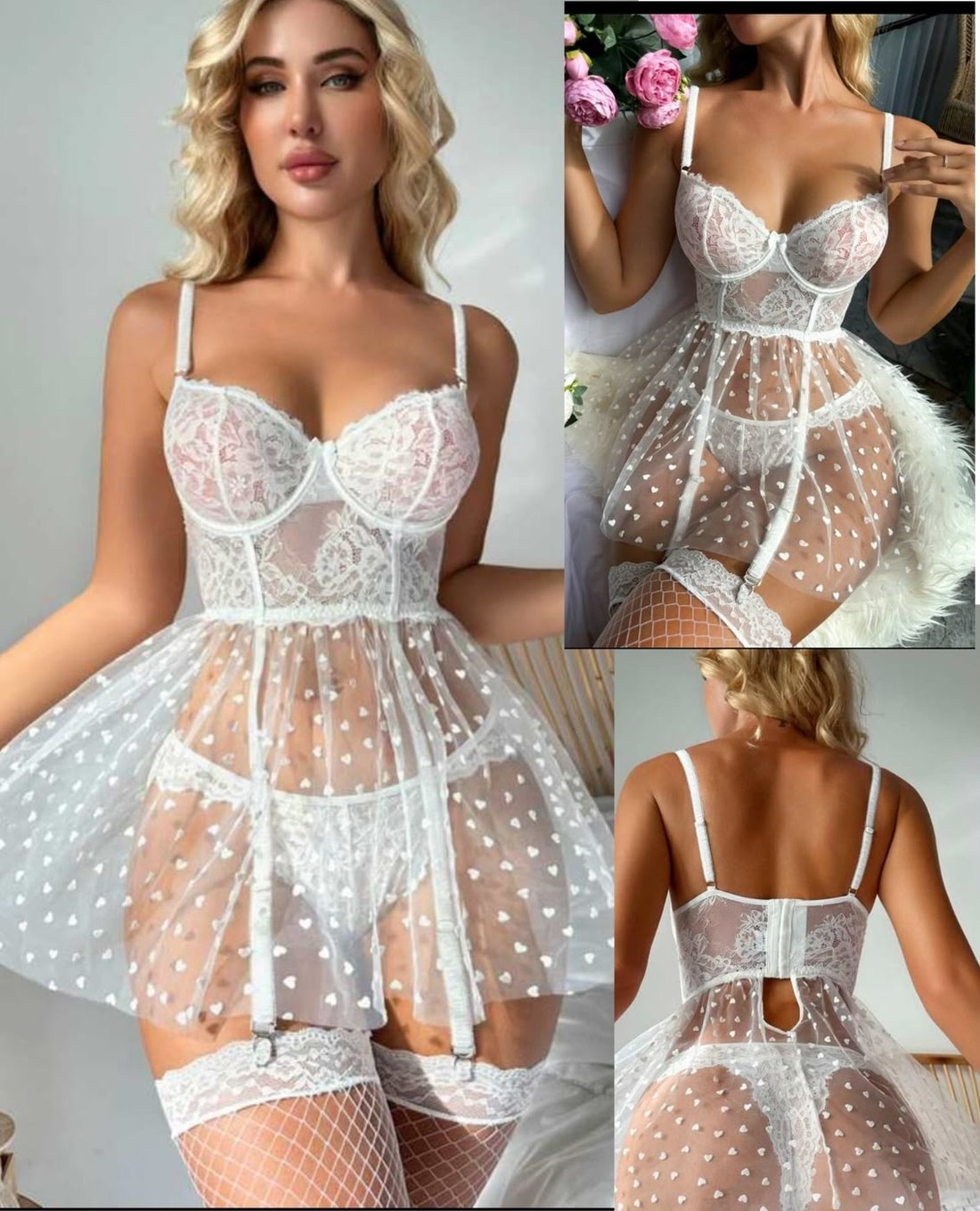 Set de liguero blanco de tul