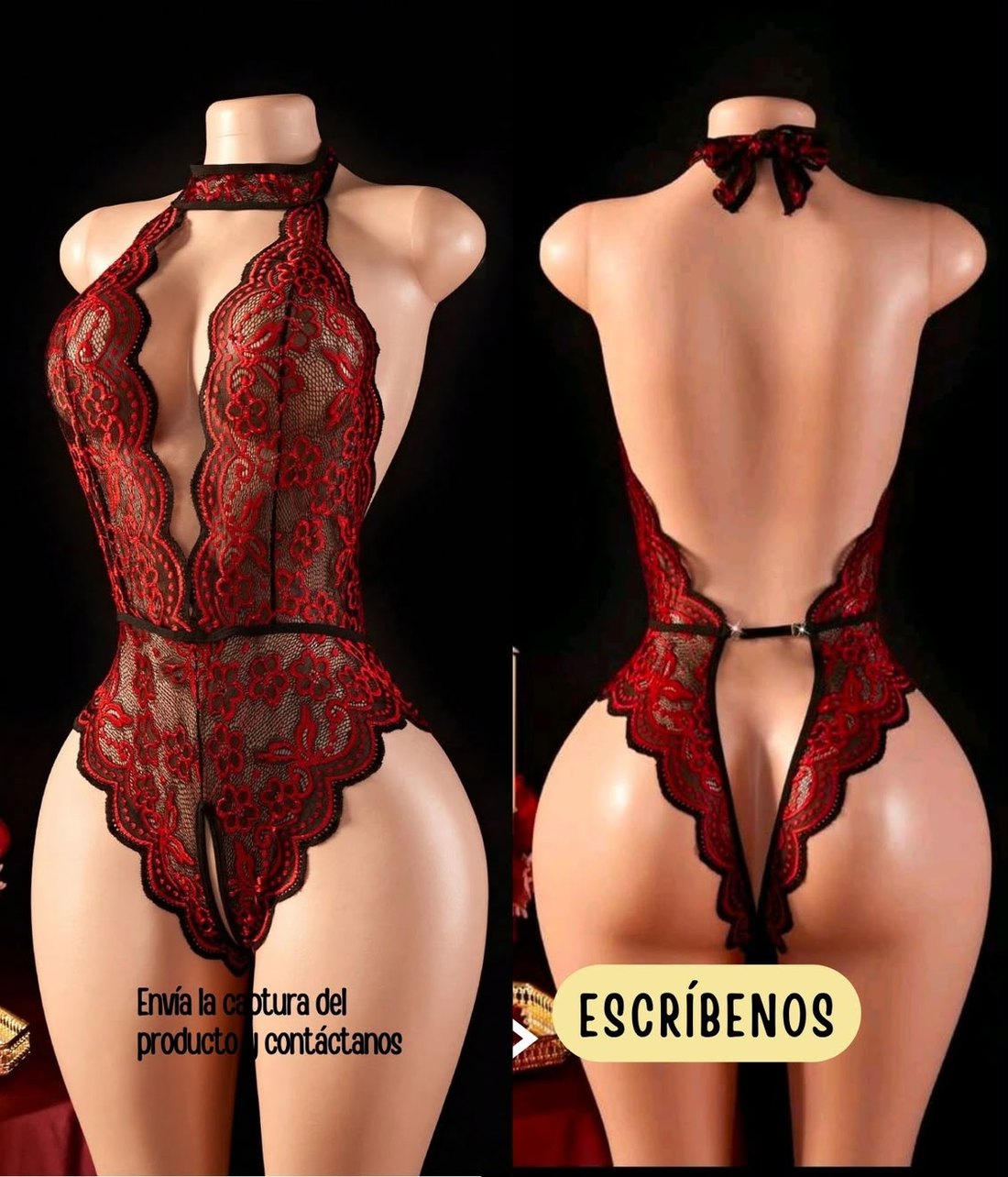 Body rojo de encaje con aberturas