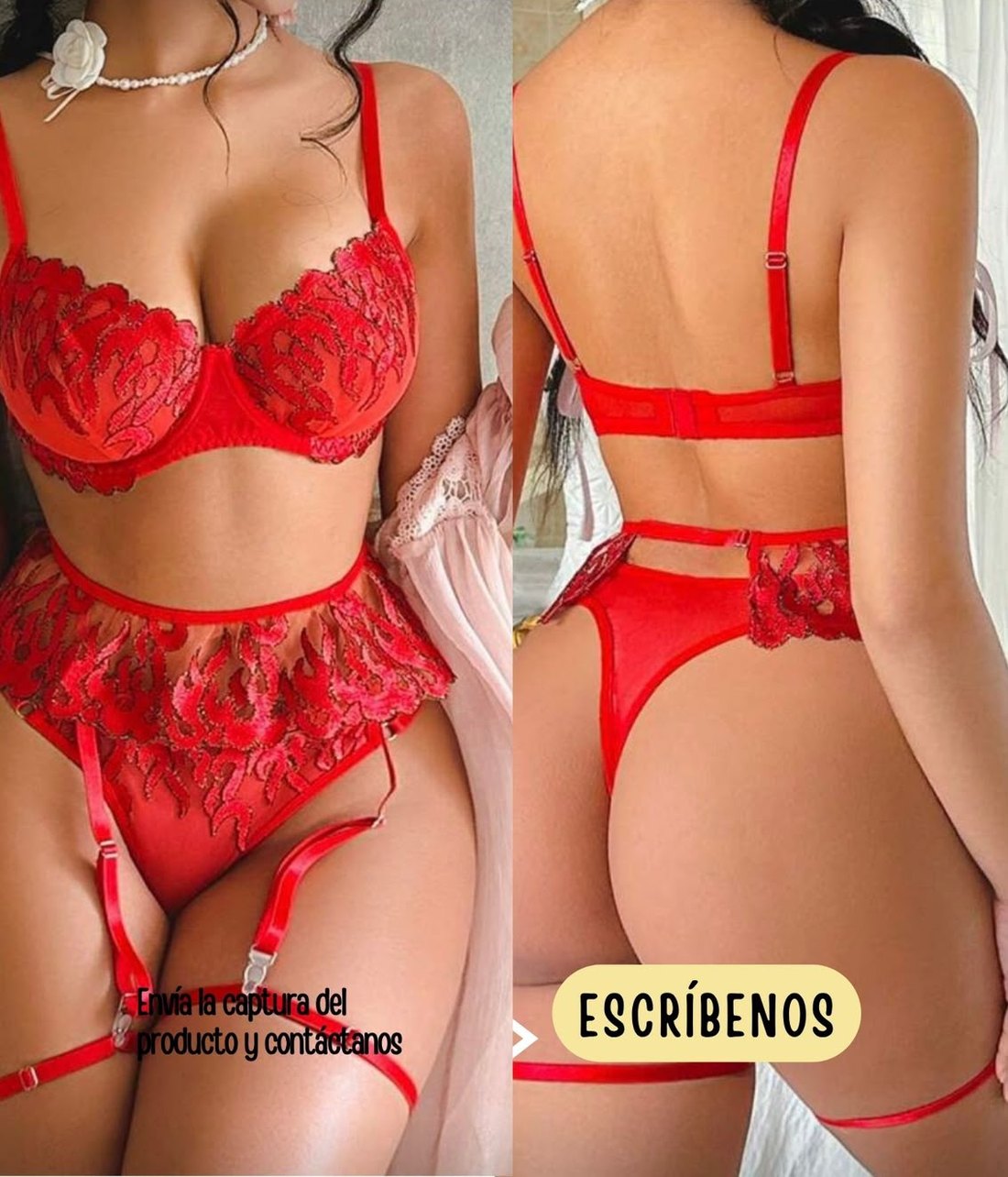 Set rojo de encaje con ligas