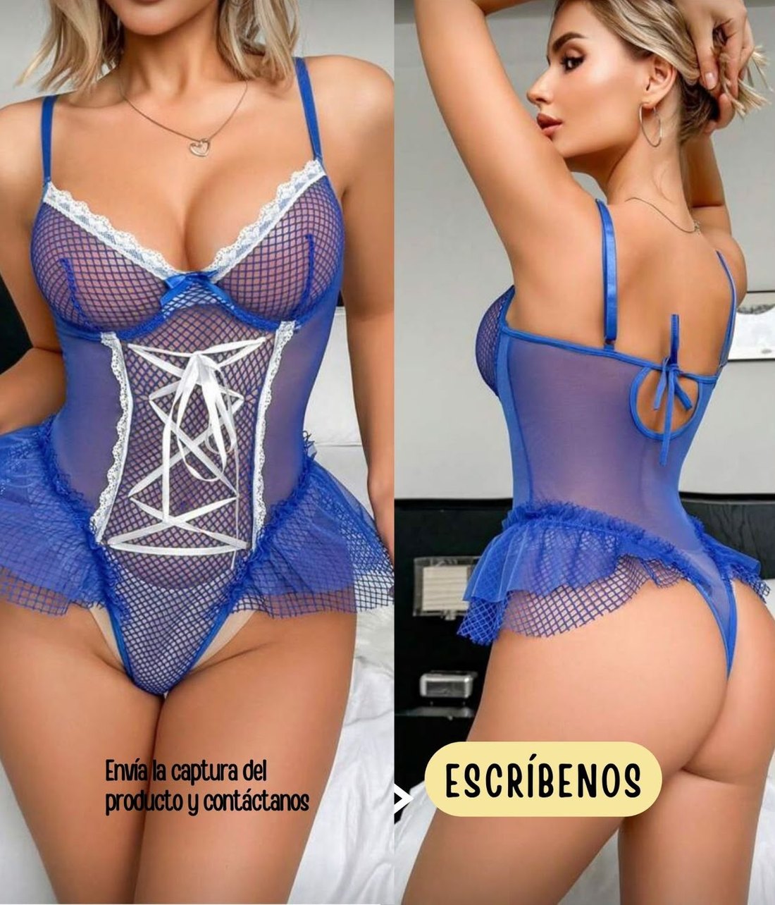Body azul de malla con cordones