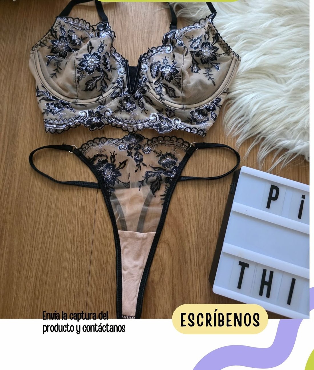 Set de encaje bordado gris